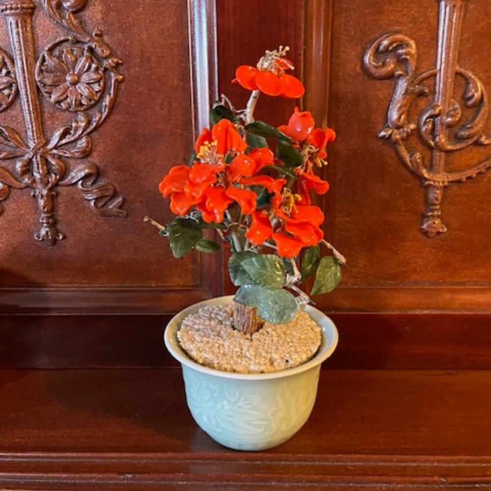 Chinese Art Glass Bonsai Tree Sculpture 1960’s Vintage